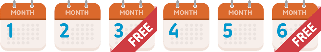 Six month calendar showing months 3 and 6 free
