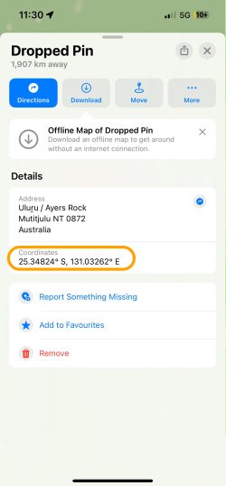Where the coordinates can be found on Apple Maps